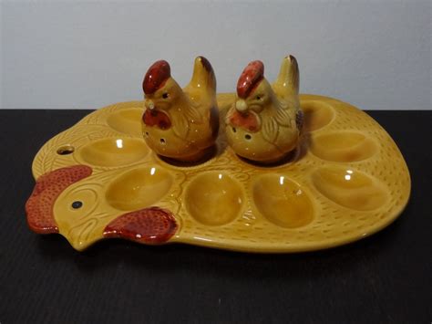 Vintage Ceramic Deviled Egg Plate and Salt and Pepper Shaker