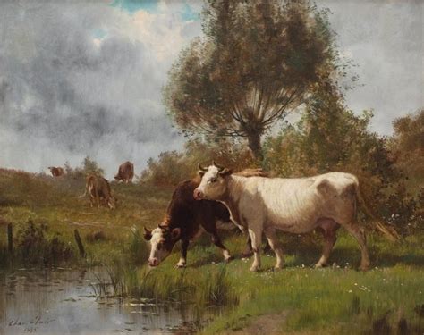 CLAIR Charles - Cows on Pasture by The River , painting 19th Century ...