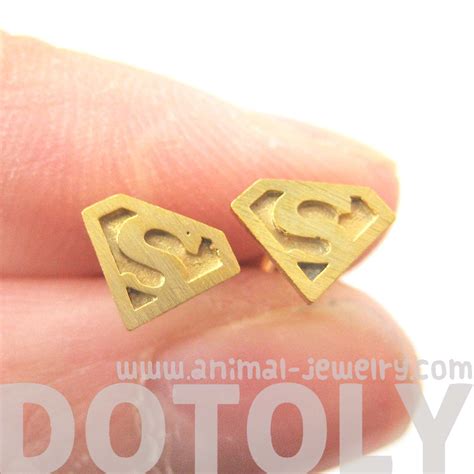 Small Superman Logo Symbol Stud Earrings in Gold - Allergy Free on Storenvy