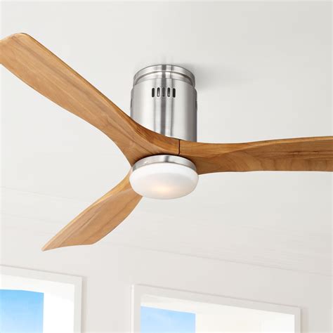 52" Possini Euro Design Modern Hugger Ceiling Fan with Light LED Dimmable Remote Brushed Nickel ...