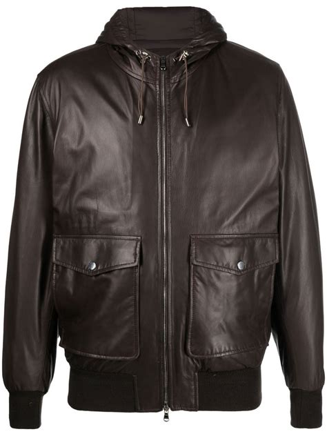 Barba hooded leather bomber jacket | Smart Closet