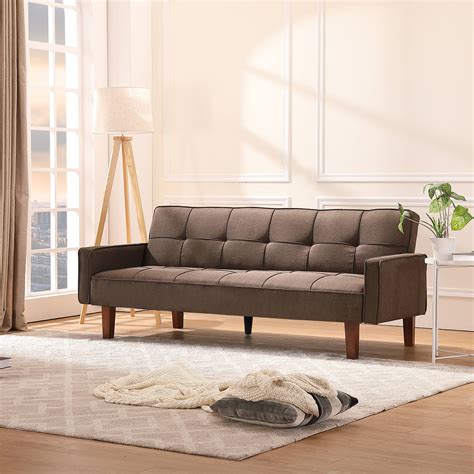 SEGMART Modern Futon Sofa Bed, Linen Fabric Sleeper Sofa, Convertible ...