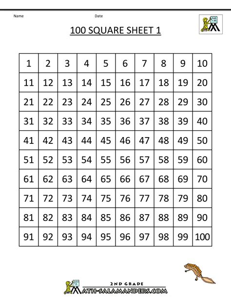 Number Square Printable