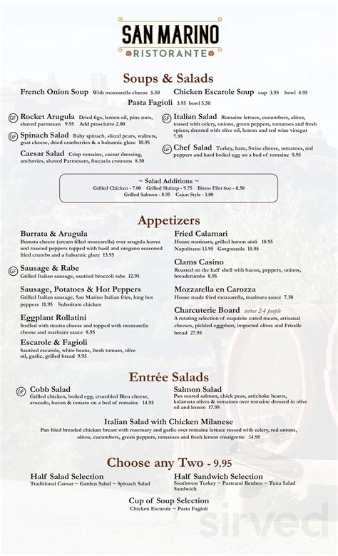 San Marino Ristorante Italiano menu in Waterbury, Connecticut, USA