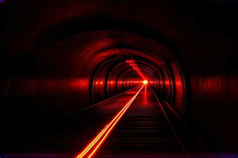 Premium AI Image | A Train Track Going Through A Dark Tunnel