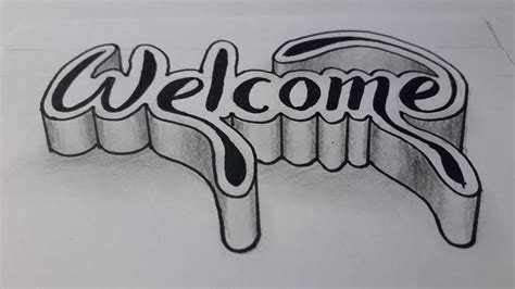 3d Writing Welcome / Drawing Art On Paper | Easy drawings sketches, Shubh vivah logo, 3d writing