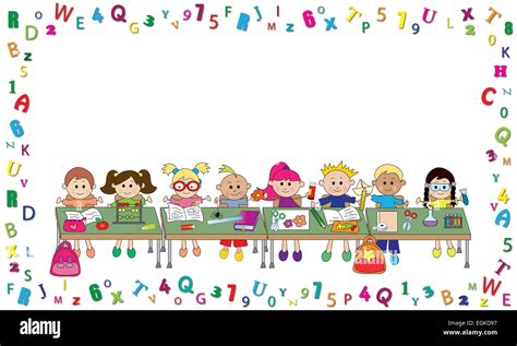 illustration of school background with children Stock Photo: 79103507 - Alamy