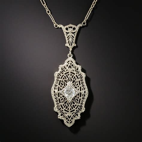 Art Deco Filigree Diamond Pendant Necklace - Antique & Vintage ...