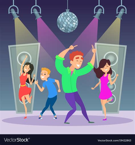 Funny people dancing on dance floor disco party Vector Image