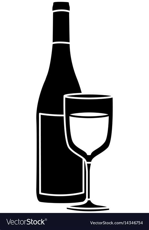 Black silhouette with bottle of wine and glass Vector Image