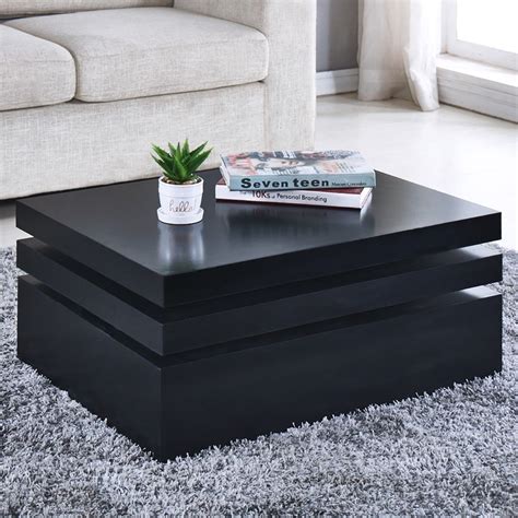 Amazon.com: Black Square Coffee Sofa Table/Rotating Cont… | Modern contemporary living room ...