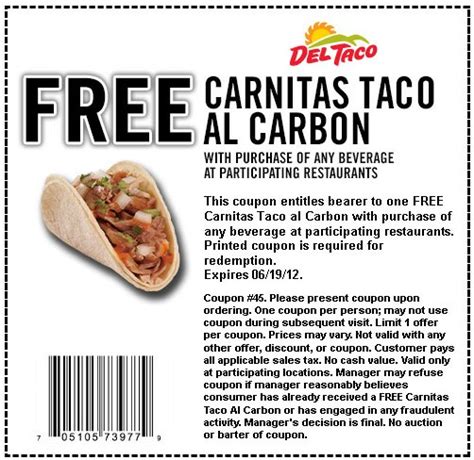 Del Taco: Free Carnitas Taco Printable Coupon