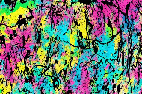 Colorful Neon Splatter Paint Designs on Black Background · Creative Fabrica