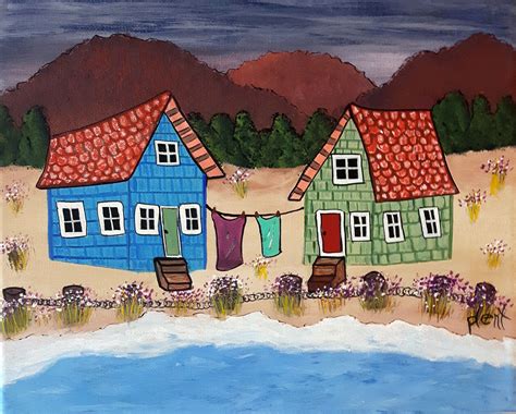 Beach Retreat, folk art painting, folk art, original art, acrylic painting, wall art, whimsical ...