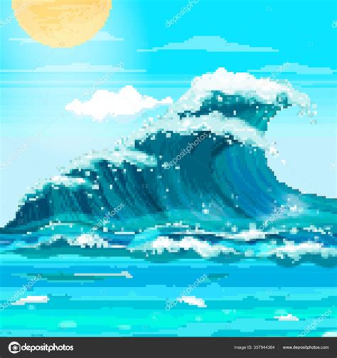 Pixel Sea Waves Summer Pixel Art Bit Vector Illustration Flat Stock ...