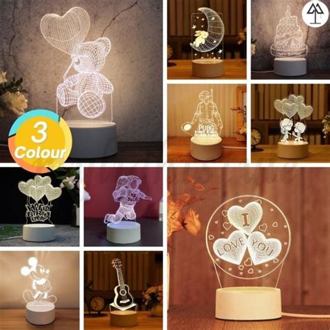 Tri-color Night Light 3D Acrylic LED Desk Lamp Bedroom Light Gift Light Banquet Light Decoration ...