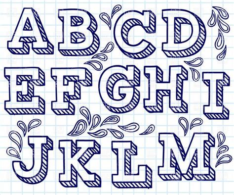 Hand drawn font - shaded letters and decorations, 29198, download royalty-free ve… | Alphabet ...