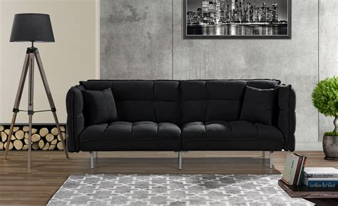 Plush Tufted Velvet Sleeper Sofa, Black - Walmart.com