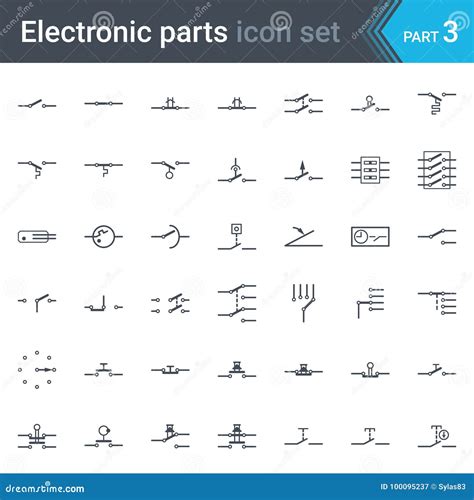 Electric and Electronic Circuit Diagram Symbols Set of Switches, Pushbuttons and Circuit ...