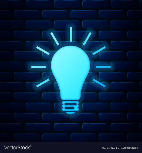 Glowing neon light bulb with rays shine icon Vector Image