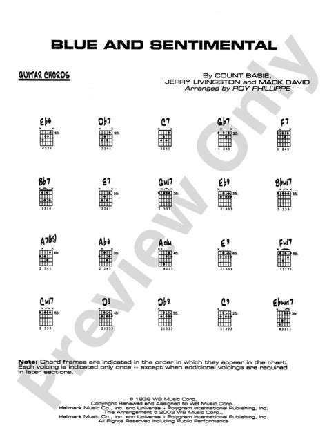 Blue and Sentimental: Guitar Chords: Guitar Chords Part - Digital Sheet Music Download