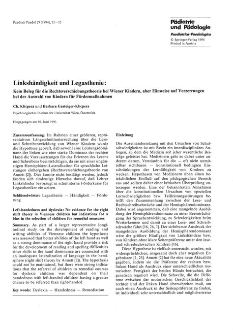 (PDF) Left-handedness and dyslexia: No evidence for the right shift theory in Viennese children ...