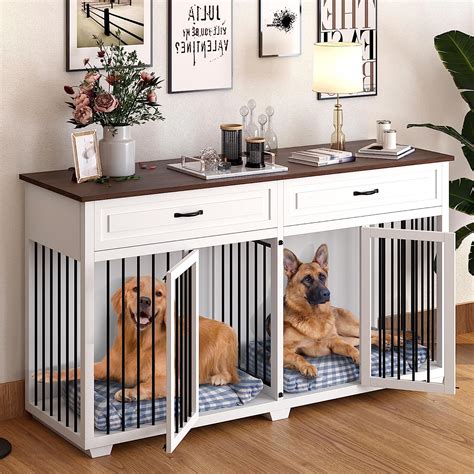 Spacious Wood Dog Crate Furniture with Drawers - XXL Size for Large Dogs or 2 Medium Dogs ...