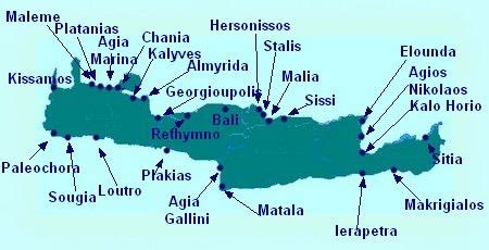 Map of Crete showing Crete Tourist Attractions & Beach Resorts | Crete greece, Crete, Greece ...