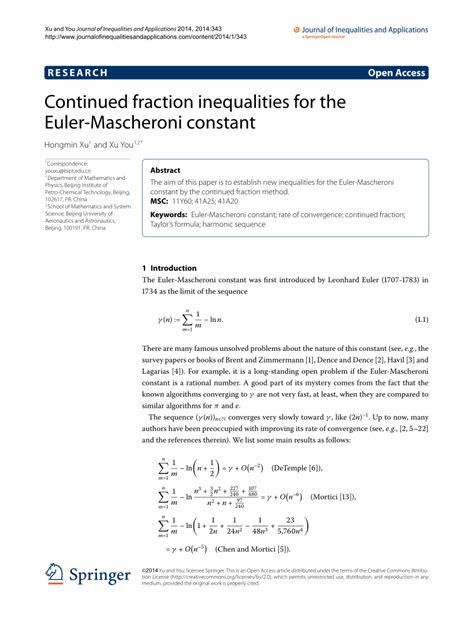 (PDF) Continued fraction inequalities for the Euler-Mascheroni constant