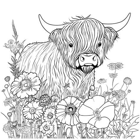 highland cow coloring pages for adults 21984889 Vector Art at Vecteezy