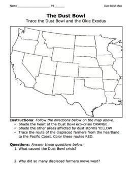 Dust Bowl Map / Trace the Dust Bowl and the Westward Migration | TpT