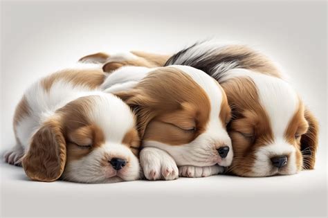 Premium AI Image | Cute Little Brown and White Puppies Sleeping Together on a White Background