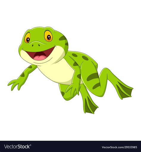 Cartoon happy green frog jumping Royalty Free Vector Image