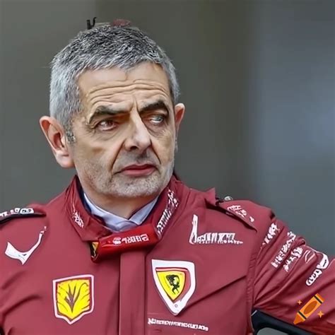 Rowan atkinson driving a ferrari in f1 season 2023 on Craiyon