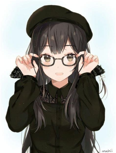 anime girl with glasses. #anime #animegirl Anime Girl With Black Hair ...