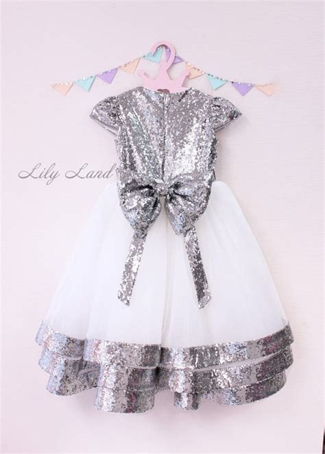 Silver Girls Glitter Dress Ivory Girl Dress Sparkle Birthday | Etsy