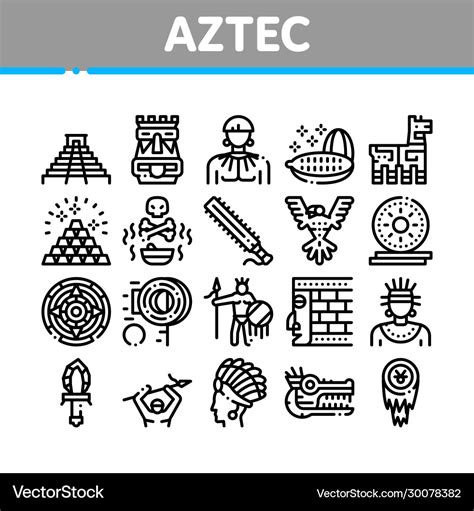 Aztec civilization collection icons set Royalty Free Vector