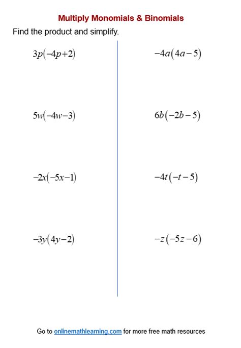 Multiply Polynomial Worksheets (printable, online, answers, examples) - Worksheets Library