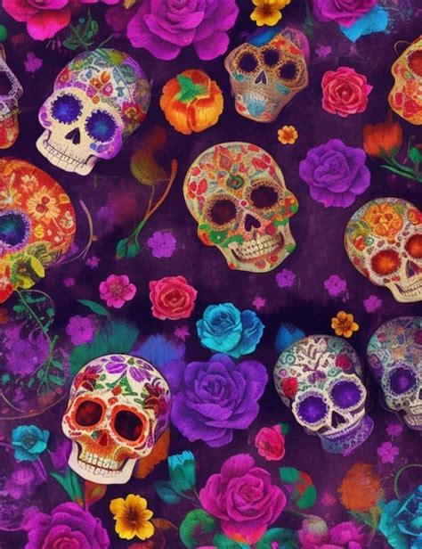 Premium AI Image | vibrant magic Day of the Dead colorful background