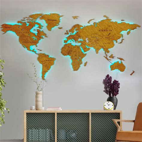 LED Illuminated Wooden World Map Classic - Etsy