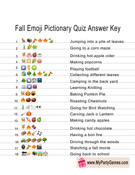 Free Printable Fall Emoji Pictionary Quiz with Answer Key