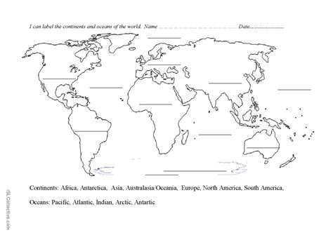 Continents and oceans blank map : English ESL worksheets pdf & doc