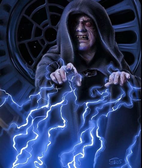 Palpatine raised his spidery arms toward Luke: blinding bolts of energy coruscated from his ...