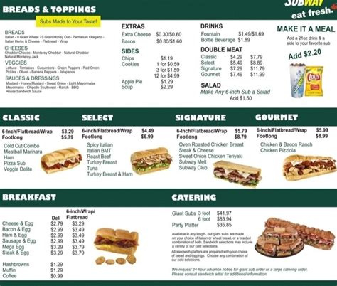 Subway Printable Menu Pdf 2023