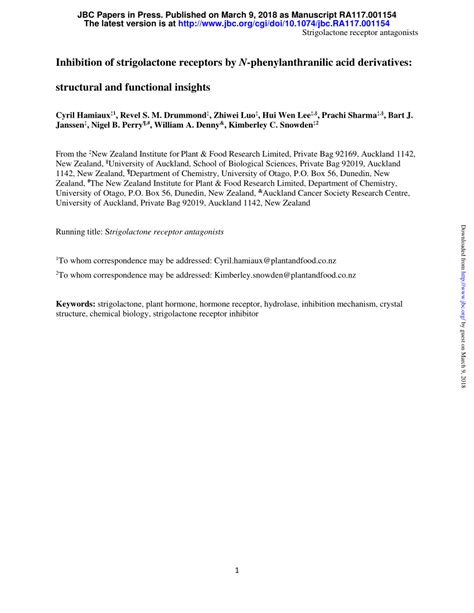 (PDF) Inhibition of strigolactone receptors by N-phenylanthranilic acid derivatives: Structural ...