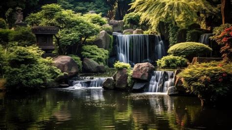 Premium AI Image | A waterfall in a japanese garden