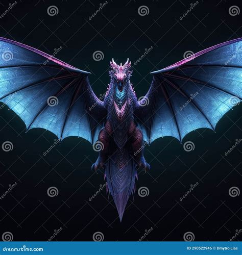 A Blue Dragon with Glowing Wings and a Tail is Standing on a Dark ...