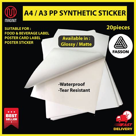 A4 / A3 20pieces - FASSON PP Synthetic Sticker (Matte / Glossy) / Food ...