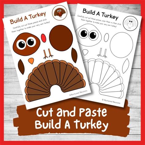 Cut and Paste Build A Turkey Craft (Printable Templates) - Nurtured Neurons