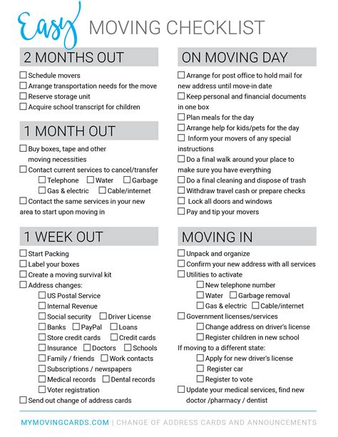 Free printable moving checklist | Personalized Moving Cards | Moving house checklist, Moving ...